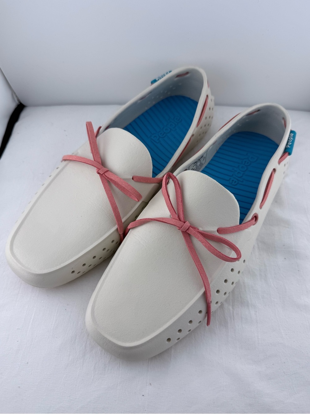 People Women's White Boat Shoe with Pink Laces